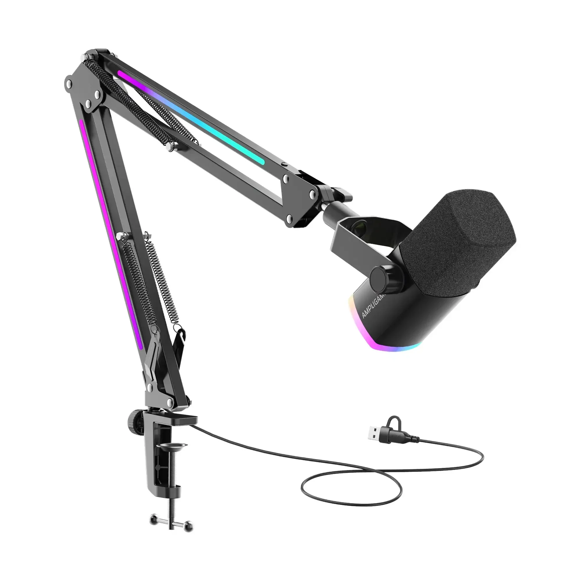 Fifine - AmpliGame - AM8PROT USB/XLR Dynamic Microphone Kit with RGB Boom Arm Stand - Mikrofon Dynamiczny z Ramieniem - Image 2