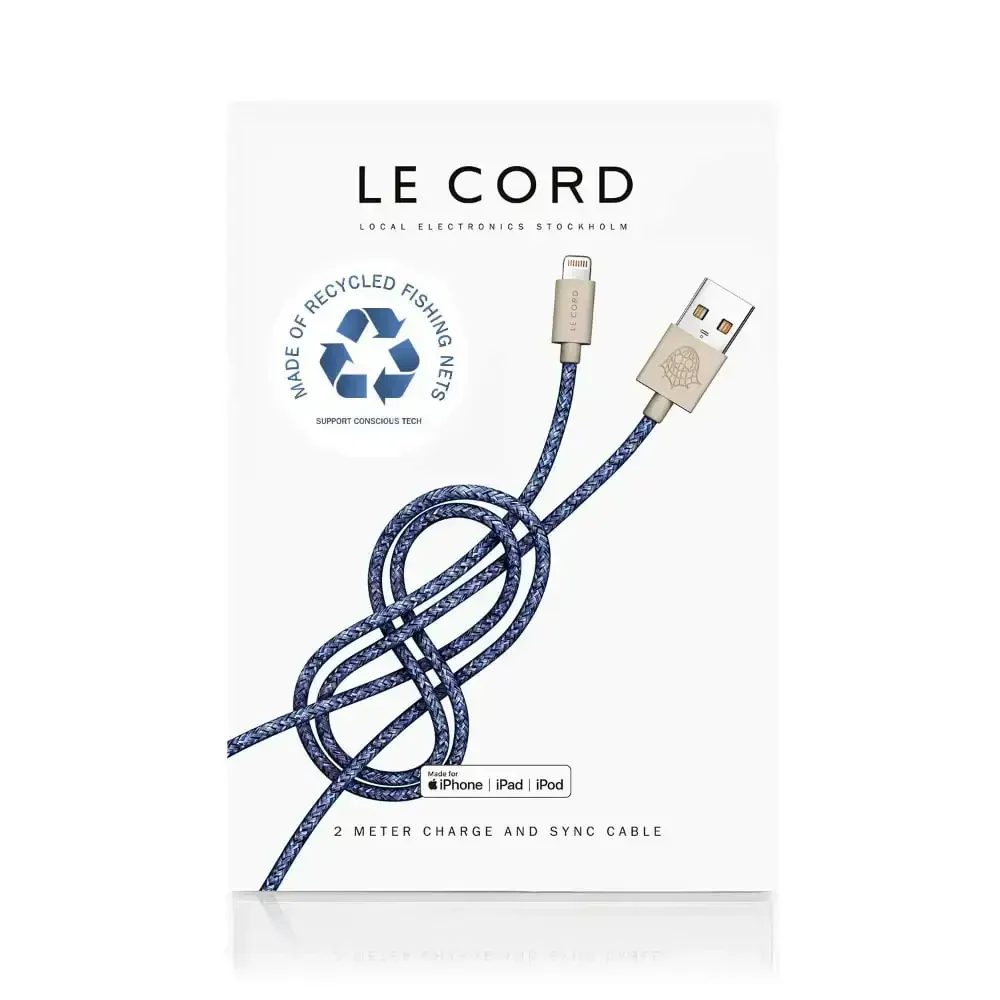 Le Cord - Pleciony Kabel Lightning - USB 2m - wykonany z Recyklingowych Sieci Połowowych